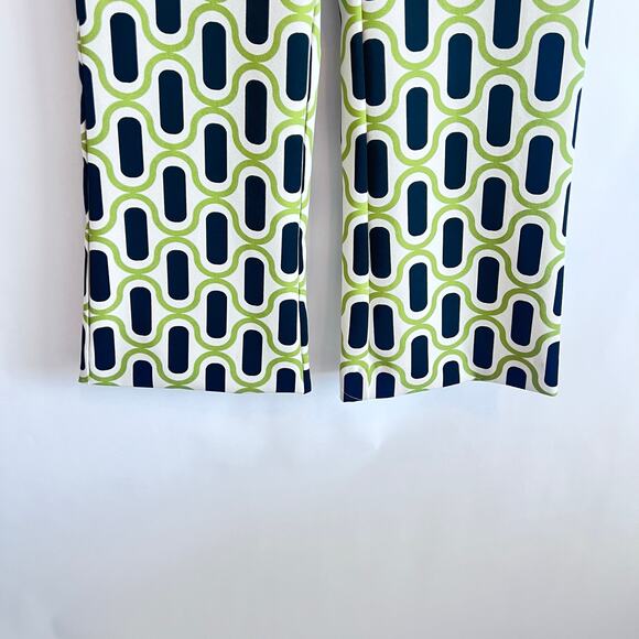 ZARA WOMENS GEOMETRIC PATTERN TROUSERS PANTS HIGH WAIST GREEN WHITE BLACK SIZE M - Picture 4 of 11